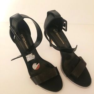 BC BG Generation Black & Silver Accent Open Toe High Heel Shoes